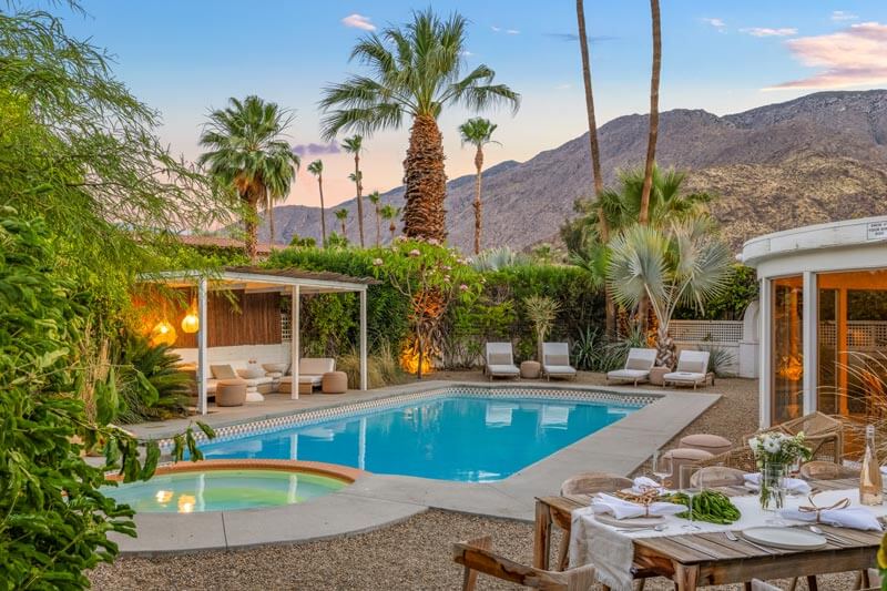 Mid-century home in Palm Springs featuring a private pool and dramatic mountain views